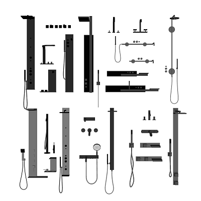 Various Faucet Designs Featuring Shower Systems Handles And Bathroom Kitchen Components 3d model