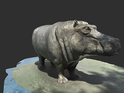Hippopotamus Aquatic Animal Sculpture On Platform With Water And Land Elements 3d model