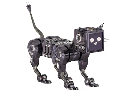 Smart Machine Cat With Mechanical Structure Metal Joints And Digital Eyes 3d model