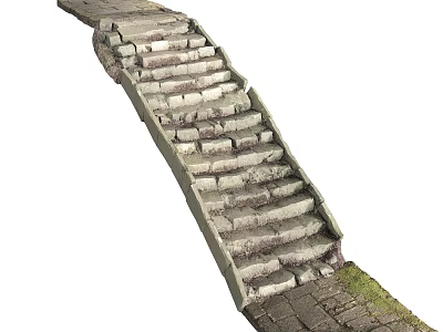 Ancient Stone Stairs with Worn Stone Blocks and Mossy Edges in Natural Structure 3d model