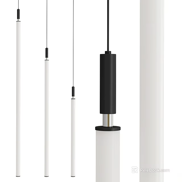Modern Black And White Suspended Pendant Light With Cylindrical Design And Sleek Metal Structure 3d model 