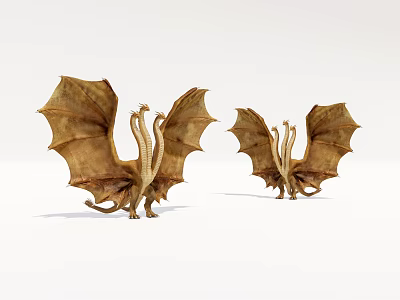 Two Golden Winged Dragon Sculptures With Detailed Features And Artistic Design 3d model