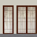 Wooden Sliding Doors with Vertical Grid Design in Modern Interior Light Colored Wall and Floor