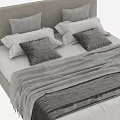 Double Bed With Upholstered Headboard Plush Pillows And Cozy Gray Blanket In Modern Design