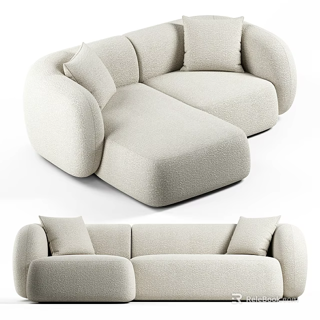 Modern Beige Curved Sofa With Soft Cushions For Living Room Furniture 3d model 