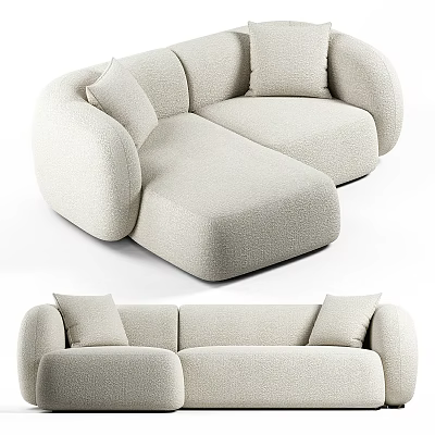 Modern Beige Curved Sofa With Soft Cushions For Living Room Furniture 3d model