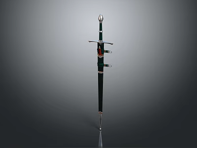 Classic Decorative Sword With Slender Blade Green And Red Accents On Hilt Traditional Weapon Design 3d model