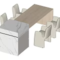Light Wood Dining Table Set With White Chairs And Marble Cabinet 3d model