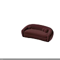 Red Curved Velvet Sofa with Round Pillows Modern Design Comfortable Upholstered Seating