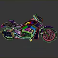 Custom Blue Motorcycle With Colorful Graphics Sleek Design Chrome Exhaust And Leather Seat