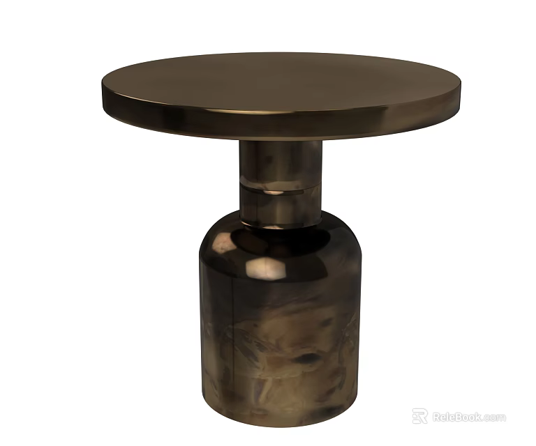 Elegant Modern Metallic Side Table With Round Top And Cylindrical Base 3d model