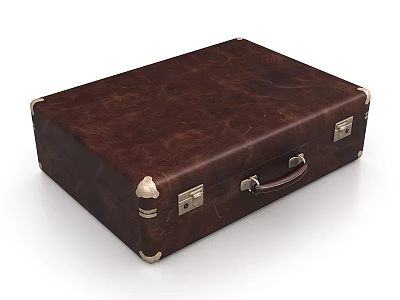 Vintage Brown Leather Suitcase With Metal Corner Accents Brass Lock And Leather Handle Design 3d model