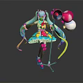 Anime Game Character With Teal Twin Tails Colorful Outfit Megaphone And Balloons