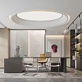 Modern Office Interior With Wooden Desk Leather Chair Glass Bookshelf And Abstract Painting