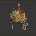 Traditional Golden Headdress Adorned With Turquoise And Red Gemstones Intricate Design