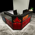 Modern Black Red Reception Desk With Flame Design And Vertical Red Slats