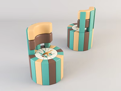Yellow Teal Brown Striped Leisure Chairs Featuring Decorative Seat Pattern Design 3d model