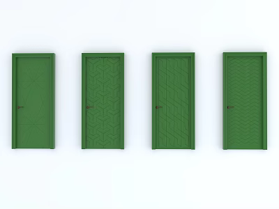 Green Swing Doors With Various Panel Patterns For Home Interior Decoration 3d model
