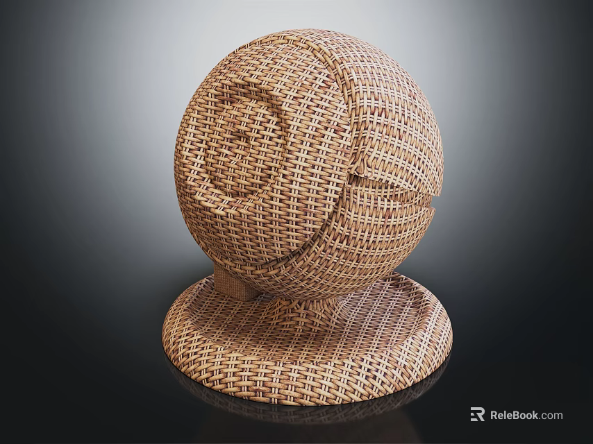 Woven Spherical Decorative Ornament Set with Round Base and Textured Design 3d model 