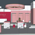 Pink And White Themed Store Interior Design With Display Cabinets Lighting And Logo Sign