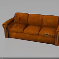 Worn Orange Sofa With Torn Seats And Visible Fabric Damage