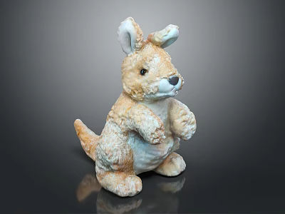 Adorable Fluffy Light Brown Standing Stuffed Kangaroo Doll Toy 3d model