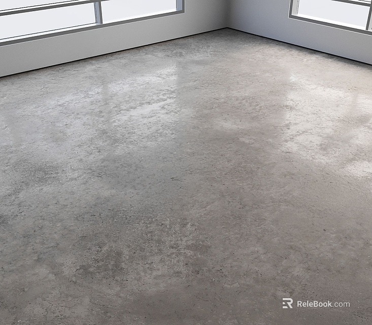 Gray Polished Concrete Floor With Glossy Surface And White Indoor Baseboards 3d model 