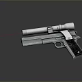 Silver Pistol Weapon with Red Laser Sight Cylindrical Attachment and Black Grip