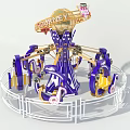 Colorful Amusement Ride with DODONPA Sign Blue and Purple Design Spinning Seats and White Railings