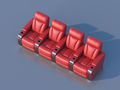 Red Leather Cinema Seats With Four Recliners Armrests And Cup Holders 3d model