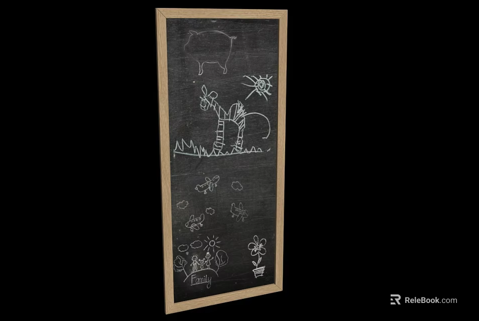 Decorative Chalkboard Wall Hanging with Hand Drawn Pig Flower Butterfly and Plant Sketches 3d model 