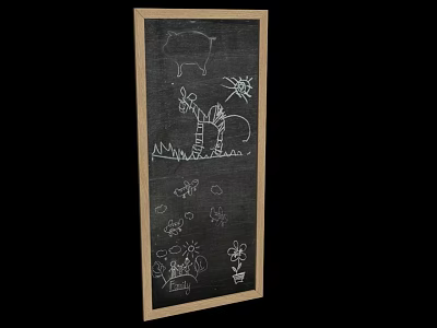Decorative Chalkboard Wall Hanging with Hand Drawn Pig Flower Butterfly and Plant Sketches 3d model