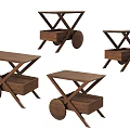 Wooden Side Tables With X Shaped Frame And Wheel Storage Design 3d model