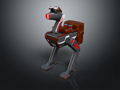 3D Mechanical Robot Creature Character With Metallic Legs Red Accents And Brown Body Design 3d model