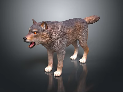 Realistic Standing Wolf Model With Open Mouth And Detailed Fur Texture 3d model
