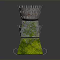 Decorative Metal Grid Holders With Wooden Stump Moss Pedestal And Curved Stand Bases