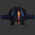Futuristic Sci Fi Flying Vehicle With Dark Blue Teal Accents And Red Glowing Thrusters