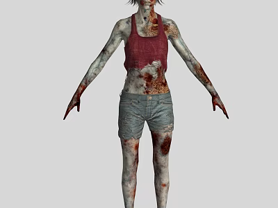 Female Zombie Character Featuring Red Tank Top Blue Denim Shorts Decayed Skin And Bloodstains 3d model