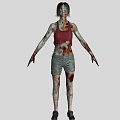 Female Zombie Character Featuring Red Tank Top Blue Denim Shorts Decayed Skin And Bloodstains 3d model