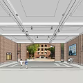 School Main Entrance Hall With Brick Walls Archway Spacious Floor Bright Lighting And Students Walking