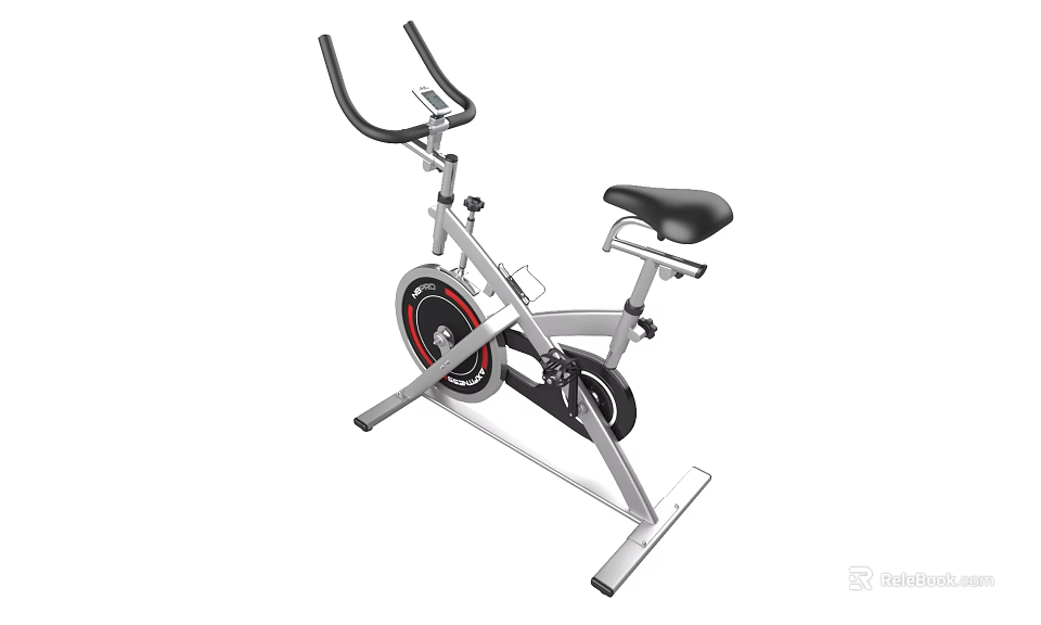 Indoor Fitness Exercise Bike with Sturdy Silver Frame Black Seat and Red Flywheel 3d model 