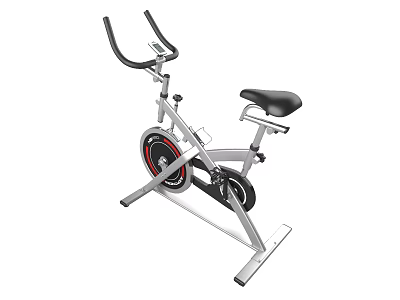 Indoor Fitness Exercise Bike with Sturdy Silver Frame Black Seat and Red Flywheel 3d model