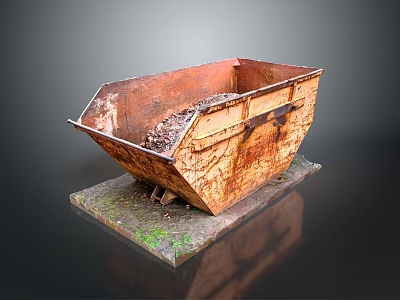 Scenic Landscape Featuring Rusty Dumpster On Mossy Platform With Dark Background 3d model