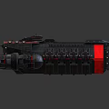 Sci-Fi Spaceship Black And Red Large Mechanical Structure With Multiple Engines And Futuristic Design Details