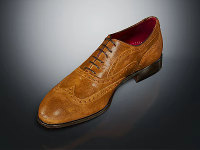 Brown Leather Brogue Shoes With Red Lining And Dark Sole Design 3d model