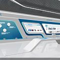 Modern Marine Technology Exhibition Hall Interior With White Curved Design And Digital Screens