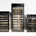Three Modern Black Wine Coolers With Glass Doors And Wine Bottle Storage