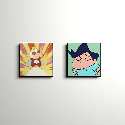 Two Character Paintings Featuring Explosive Background And Blue Shirted Closed Eye Designs 3d model