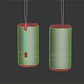 White Cylindrical Speakers With Colorful Base Ring Lights And Hanging Top Cables