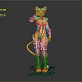 Anthropomorphic Cat Character In Golden Armor With Orange Accents Standing On Stone Base